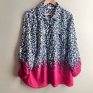 Cato Leopard Print Dip Dye Look Button Down Blouse